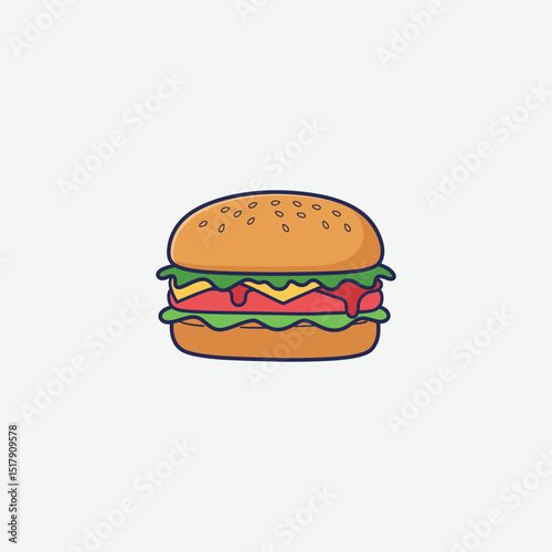 Colorful cartoon hamburger illustration perfect for kids’ designs, menus, t-shirts, and playful branding. High-quality, fun, and eye-catching clipart.