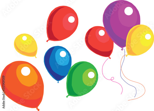 Vibrant and festive multicolor balloons in a flat cartoon style, ideal for birthdays and events