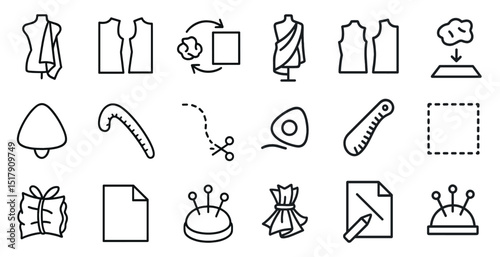 Sewing and tailoring icon set for design and craft projects
