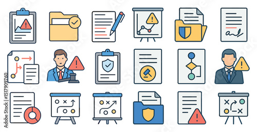 Business management and strategy icons for office presentations and documents