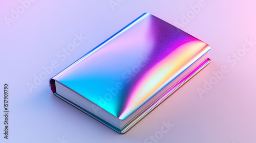 Reflective holo-book radiates enigmatic futuristic whispers, perfect for World Book Day or Cyber Rainbow Festivities enthusiasts photo