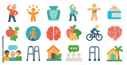 Healthy lifestyle and wellness icons for fitness and self-care design