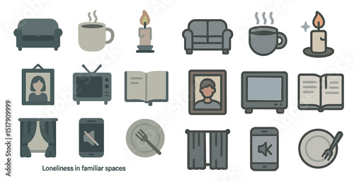 Everyday objects representing loneliness in familiar spaces concept