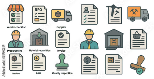 Logistics and procurement icons for business and warehouse management