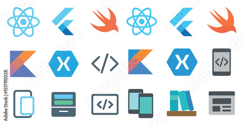 Modern mobile app development icons for ui design and programming