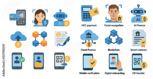 Innovative financial technology icons for digital banking and ai integration