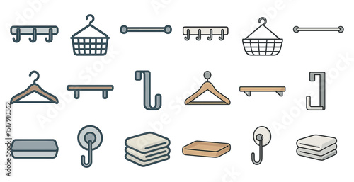 Household organization items collection for interior design and storage solutions