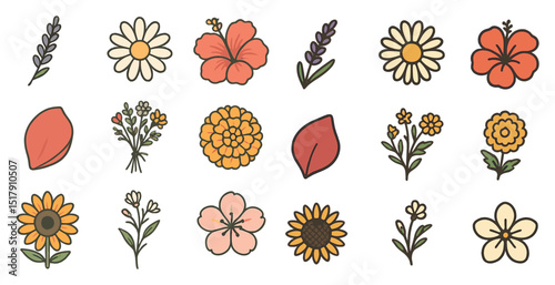 Colorful floral elements for creative greeting card designs
