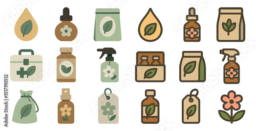 Natural products icon set for eco-friendly packaging and design