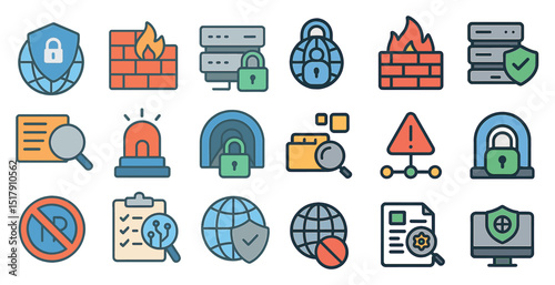 Cybersecurity and data protection icons for web and app design
