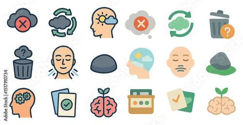 Mental health and mindfulness icons for wellness design projects