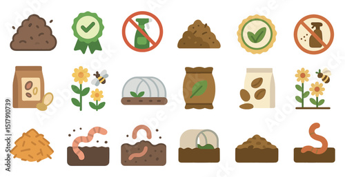Organic gardening elements and composting symbols for eco-friendly designs