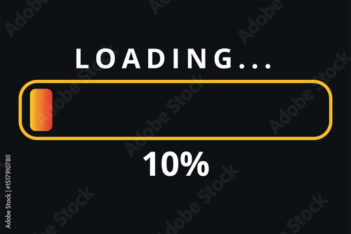 Vector illustration of orange gradient loading bar isolated on gray background for websites and graphic resources. Loading bar 10% loaded.