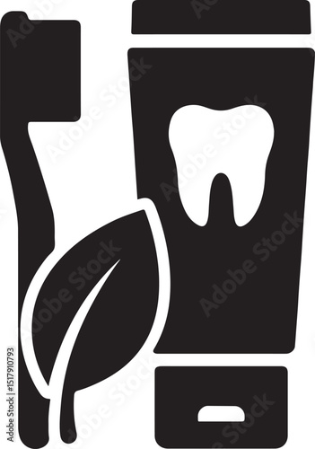Silhouette vector of eco-friendly dental products icon, ideal for sustainable oral care and green health design.