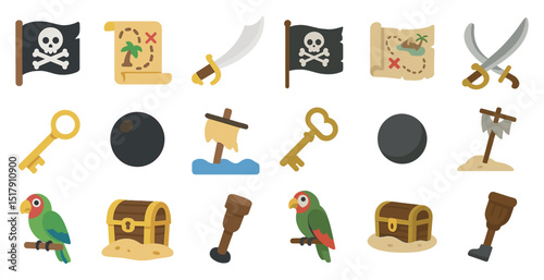 Pirate adventure icons for games and apps design