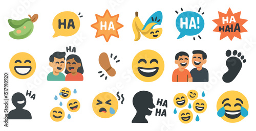Colorful emoji collection featuring laughter, smiles, and expressive faces for fun designs
