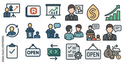 Business and finance icons for presentations and marketing design