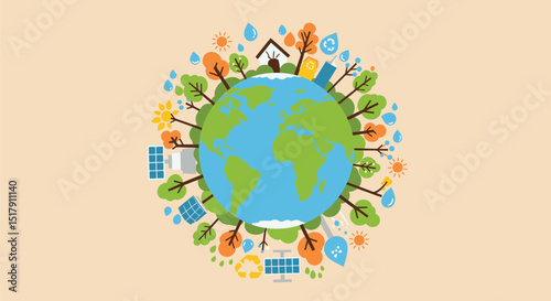 Earth Surrounded by Renewable Energy and Green Initiatives for a Sustainable Future