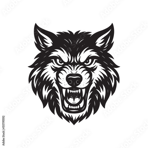 Black and white wolf head vector illustration