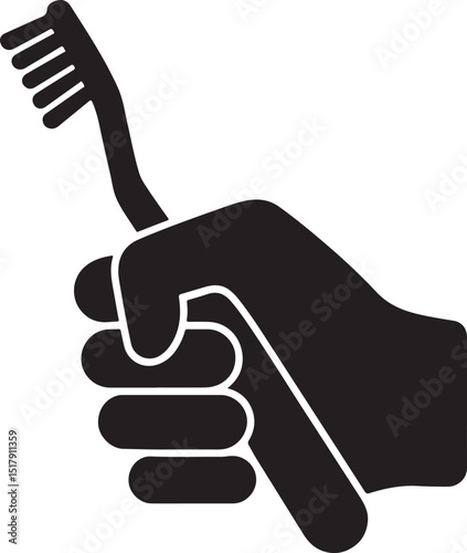 Silhouette vector of hand holding toothbrush icon, perfect for dental care, hygiene, and health-related designs.