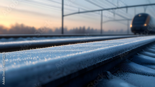 Frozen Train Tracks At Sunrise
