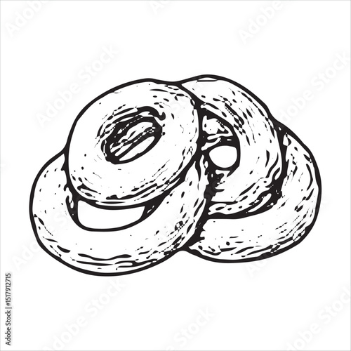 This vector shows a donut, perfect for American desserts, breakfast, and sweet treat designs in a detailed sketch style