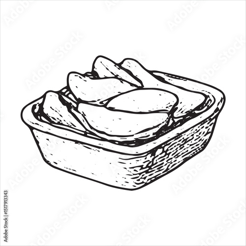 A vector illustration of a serving dish filled with crispy, golden French fries, a classic American side dish. Perfect for any meal, representing comfort food and fast food culture