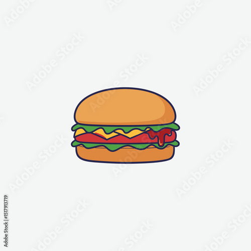 Colorful cartoon hamburger illustration perfect for kids’ designs, menus, t-shirts, and playful branding. High-quality, fun, and eye-catching clipart.