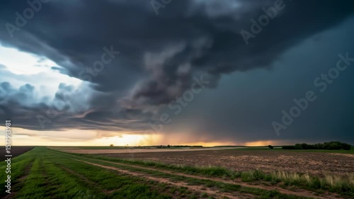 Dramatic Storm Clouds Rolling Over Farmland at Sunset – Timelapse


