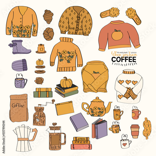 hygge  cozy clothing and items graphic elements collection