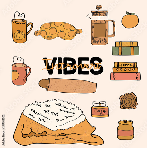 Cozy vibes graphic elements collection