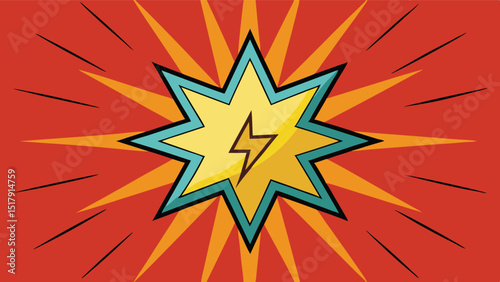 A Dynamic Pop Art Explosion A Retro Comic Book Style Illustration of an Electric Lightning Bolt in a Yellow Starburst on a Red Background