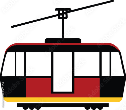 Simple Cartoon Cable Car Illustration with Red, Yellow, Black and White Elements