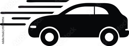Black Car Icon Speeding with Motion Lines Isolated on White Background Illustration
