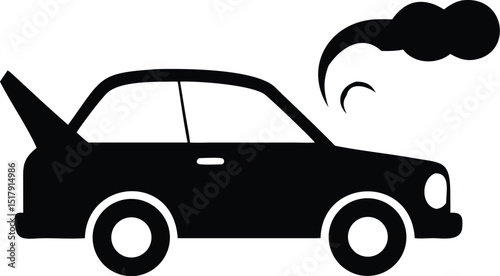 Black Silhouette of a Car with Trunk Spoiler Emitting Smoke on White Background