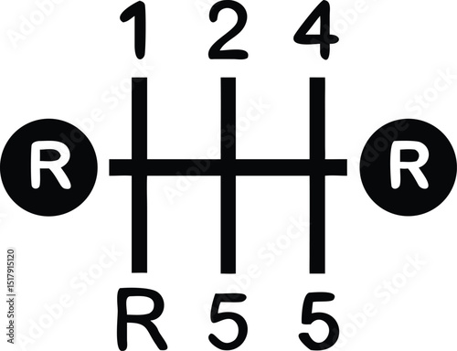 Manual Transmission Shift Pattern Diagram 5Speed Gearbox with Reverse Position Indicated