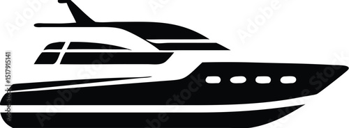 Modern Yacht Silhouette on White Background Luxury Boat Icon Illustration