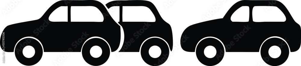 Three Black Car Icons in a Row, One Partially Overlapping the Second One