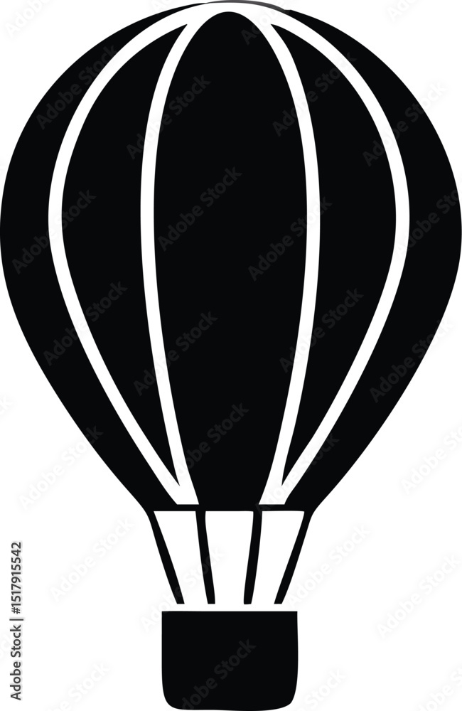 Fototapeta premium Black and White Hot Air Balloon Illustration, Silhouette Design Element for Graphics