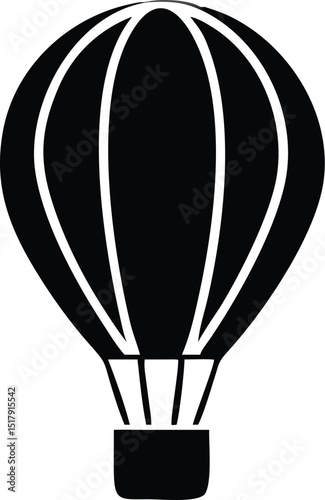 Black and White Hot Air Balloon Illustration, Silhouette Design Element for Graphics