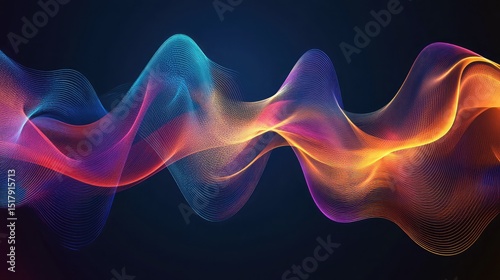 Abstract Intertwined Waves With a Gradient From Cool to Warm Colors on Black, Abstract Background ,A vibrant abstract wave composition with flowing shapes in electric blue,neon pink, and bright yellow