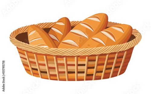 Large Basket of Fresh Baked Breads - Vector Illustration