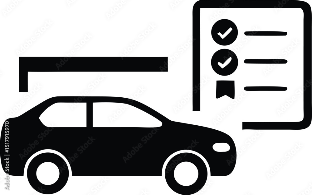 Naklejka premium Car Inspection Checklist Icon Vehicle Maintenance and Service Verification, Black and White Design