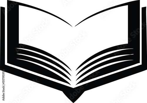 Open Book Silhouette Illustration Education, Reading, and Knowledge Symbolism in Black and White Design