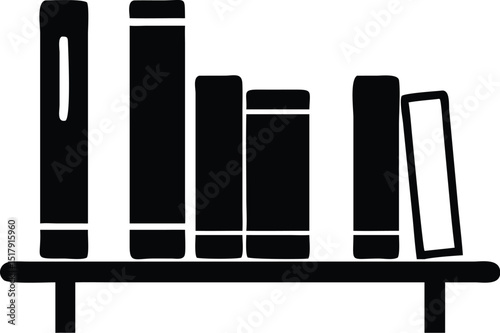 Bookshelf Silhouette Black and White of Books on a Shelf