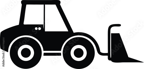 Black Silhouette of Small Bulldozer with Blade on White Background Illustration
