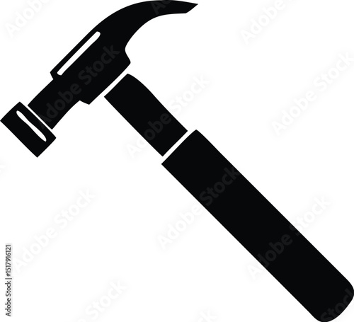 Isolated Black Hammer Icon on White Background Tool, Carpentry, Construction, Silhouette