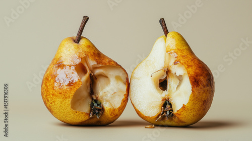 Fresh and nutritious at first, the pear eventually decayed into a rotten, wasted fruit.

 photo