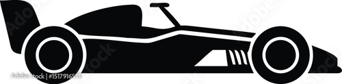 Silhouette of a Sleek, Black Formula One Racing Car on a White Background