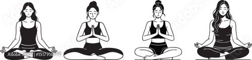 Women yoga meditation pose vector illustration